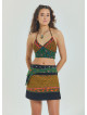 Snap Front Pocket Patchwork Wrap Green Floral Skirt 4685